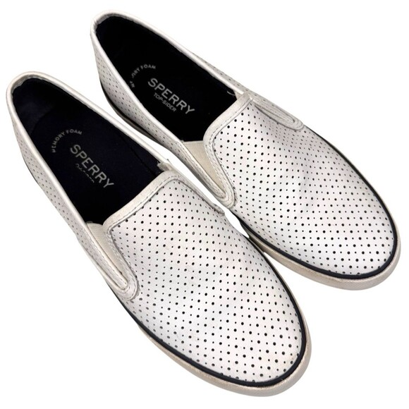 Sperry Top-Sider Sneakers Loafers Womans 9M White Leather Memory Foam Perforated - Picture 3 of 12